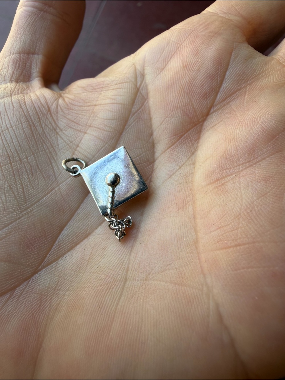 Vintage Sterling Silver Graduation Cap Charm - Silver